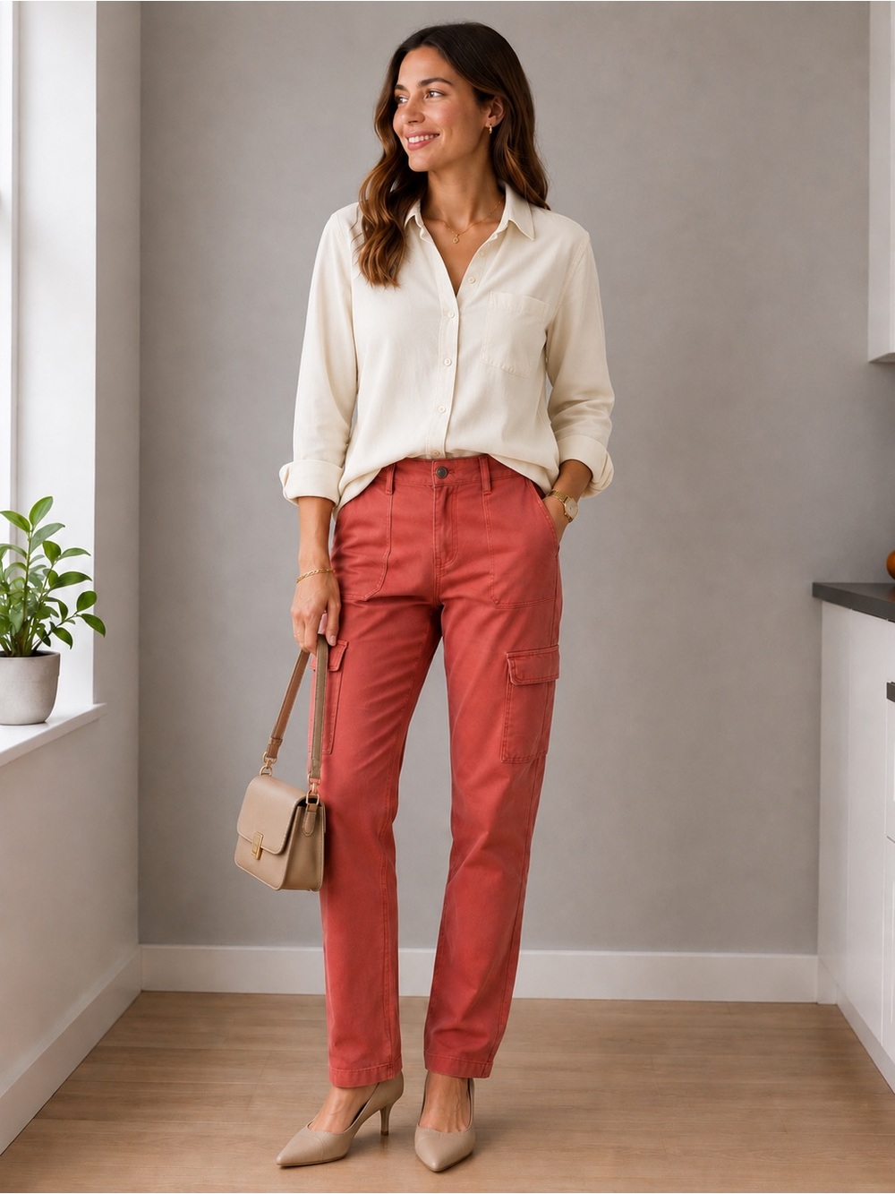 Risen Peach Blossom High-Rise Cargo Jeans Size 7/28 - Picture 6 of 10